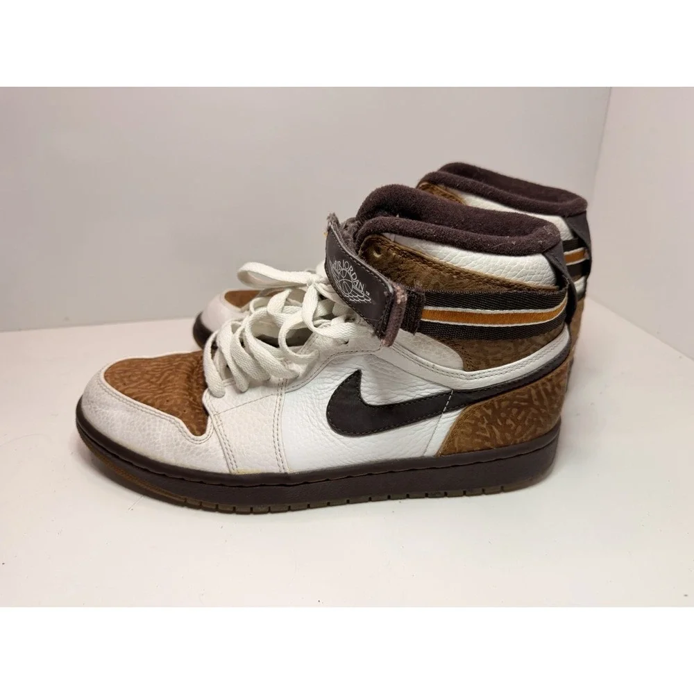 Nike Air Jordan 1 High Strap Ginger Print‎ White Dark Mocha 342132-121 Size 9